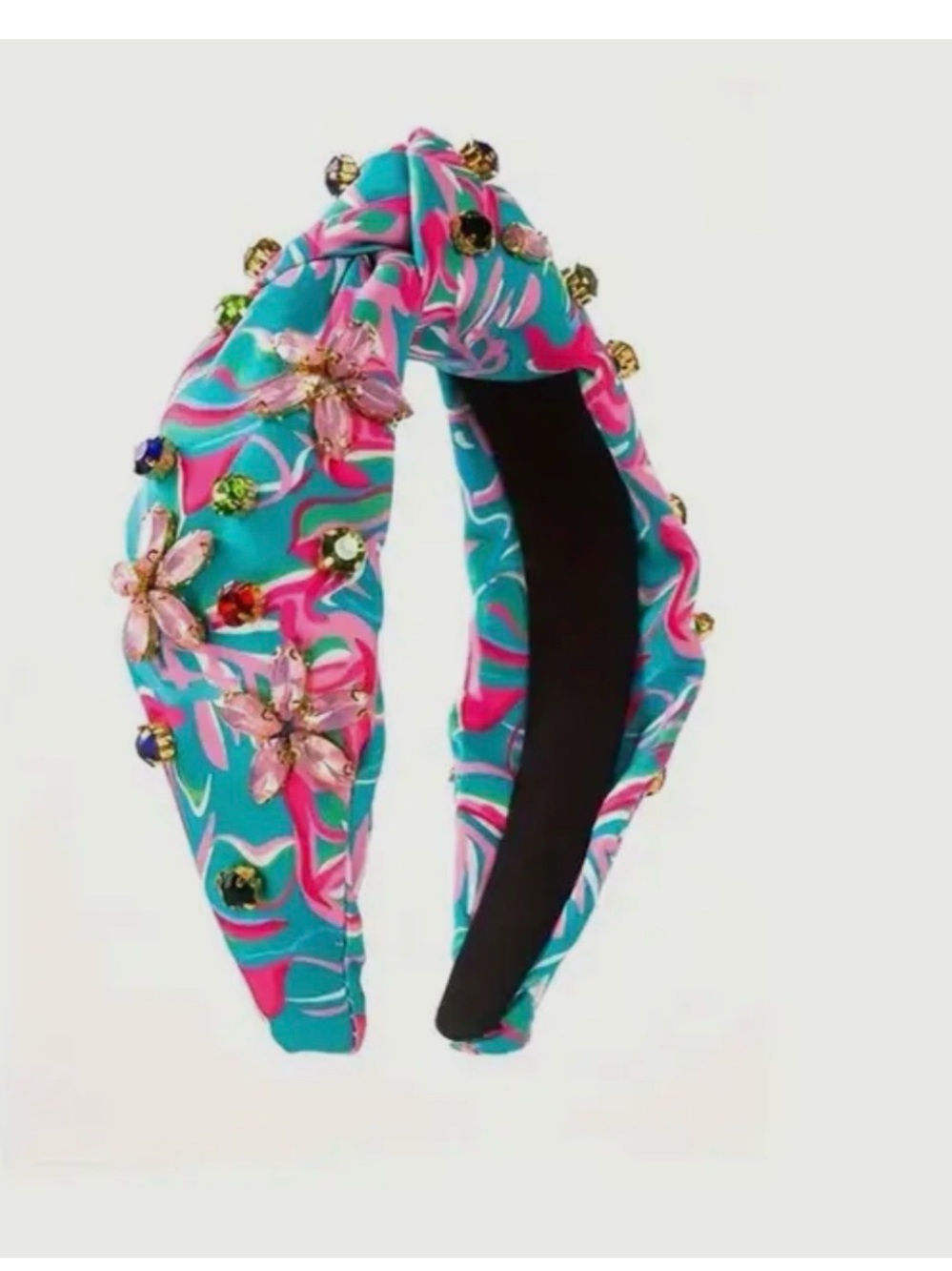 NEW Embellished Turquoise & Pink Knotted Headband with Rhinestone Flowers
